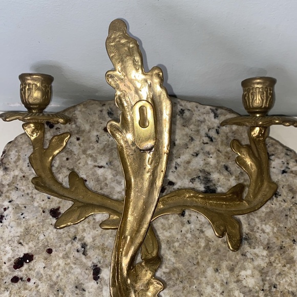 Vintage Brass Art Nouveau Acanthus Ornate Wall Hanging Candelabra - Picture 10 of 12